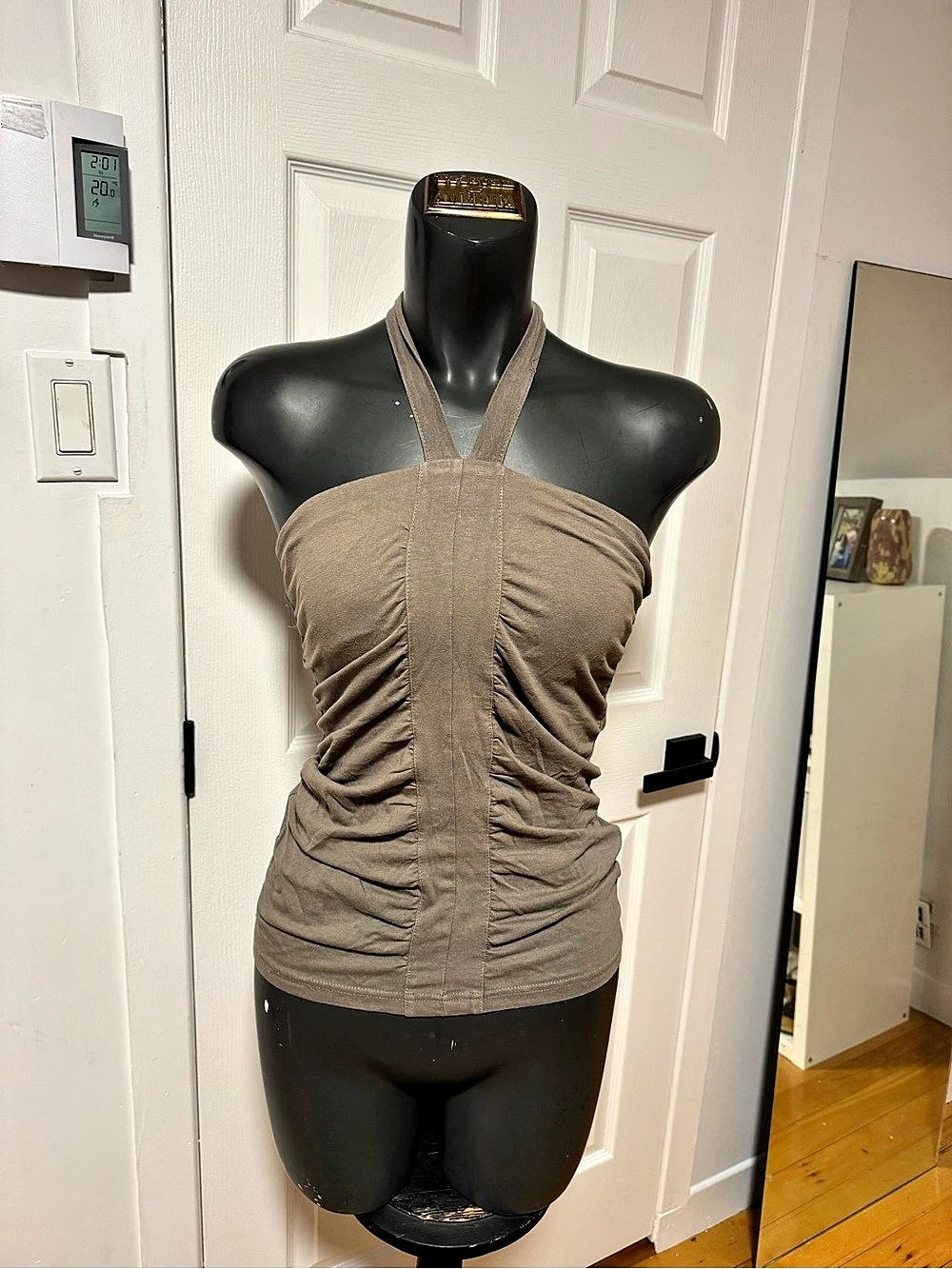 Ruched Halter Tank Top in Brown Like New
